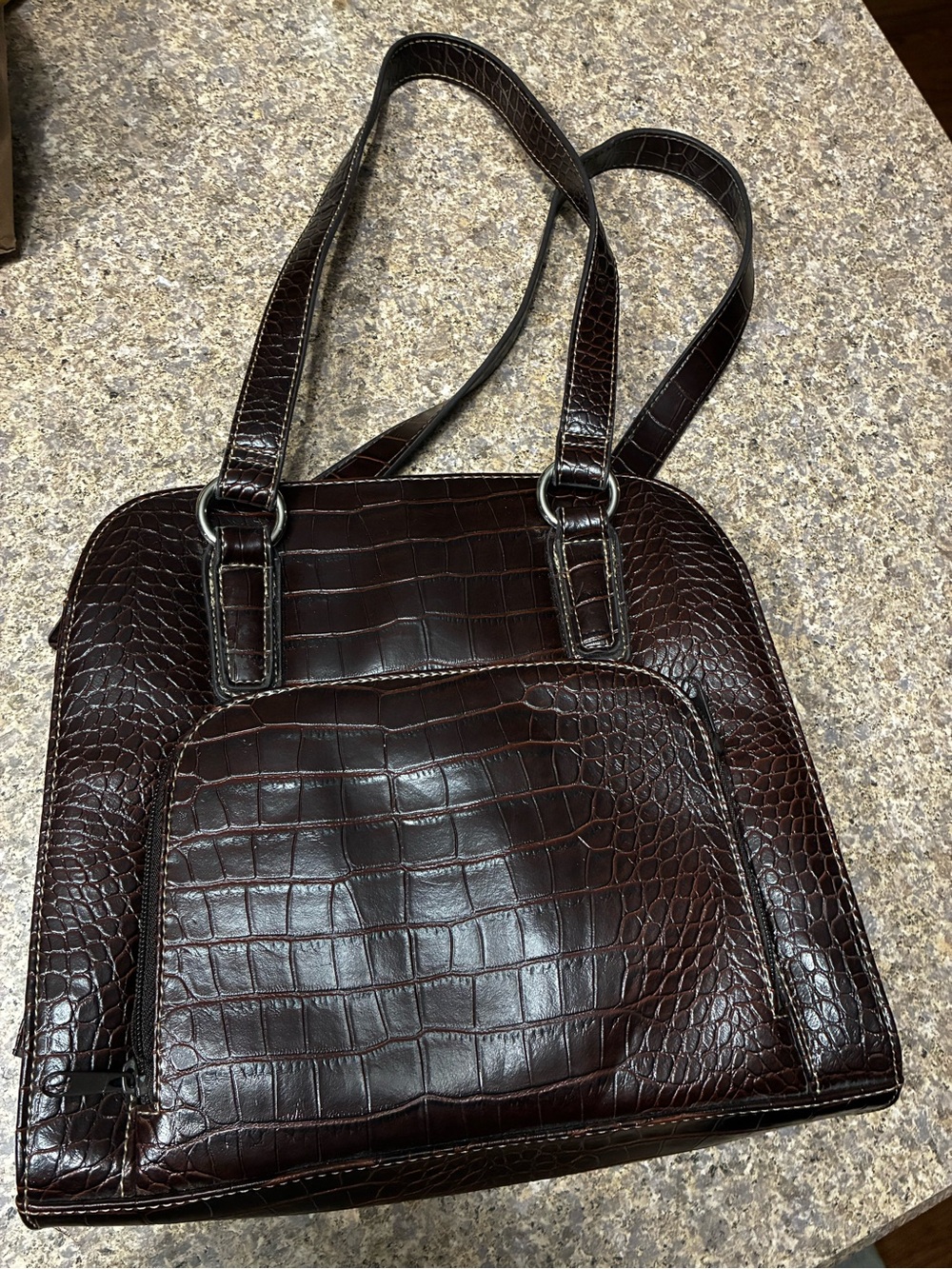 “Croc-Embossed”Dark Brown Purse